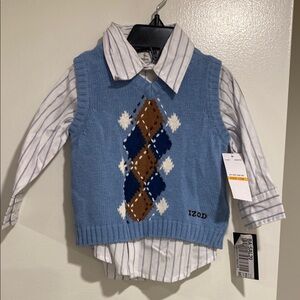 NWT Izod Infant 2 piece set, button down shirt and sweater vest. Size 12 months